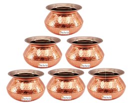 Set of 6 Prisha India Craft Handmade Steel Copper Casserole - Copper Serving Han - £229.89 GBP