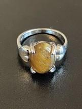 Natural Tiger Eye Stone S925 Stamped Silver Plated Woman Ring Size 8.5 - £11.65 GBP