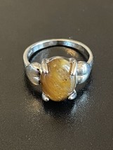 Natural Tiger Eye Stone S925 Stamped Silver Plated Woman Ring Size 8.5 - £11.97 GBP