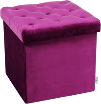 (Purple, Medium) B Fsobeiialeo Storage Ottoman Cube Velvet Tufted Folding - £38.32 GBP