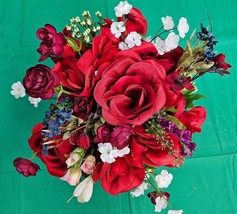 Red Roses White Flowers Valentines Day Bouquet Hand Made One Of A Kind - £26.52 GBP