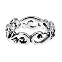 Vintage Style Filigree Swirl Victorian Band Sterling Silver Ring-6.5 - £11.78 GBP