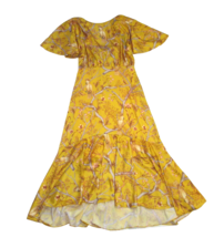 NWT Johanna Ortiz x H&amp;M Crinkled Satin Maxi in Yellow Orchids Cockatoo Dress M - £72.50 GBP