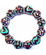 NEW ANGELA MOORE BROWN TEAL PINK BEADED BRACELET POLKO DOTS STRIPES SWIRLS - $564.09 MXN