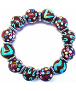 NEW ANGELA MOORE BROWN TEAL PINK BEADED BRACELET POLKO DOTS STRIPES SWIRLS - £23.29 GBP