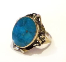 Chunky Vintage Sterling Real Turquoise Ring Silver Size 7 Signed MO 6g - £73.57 GBP