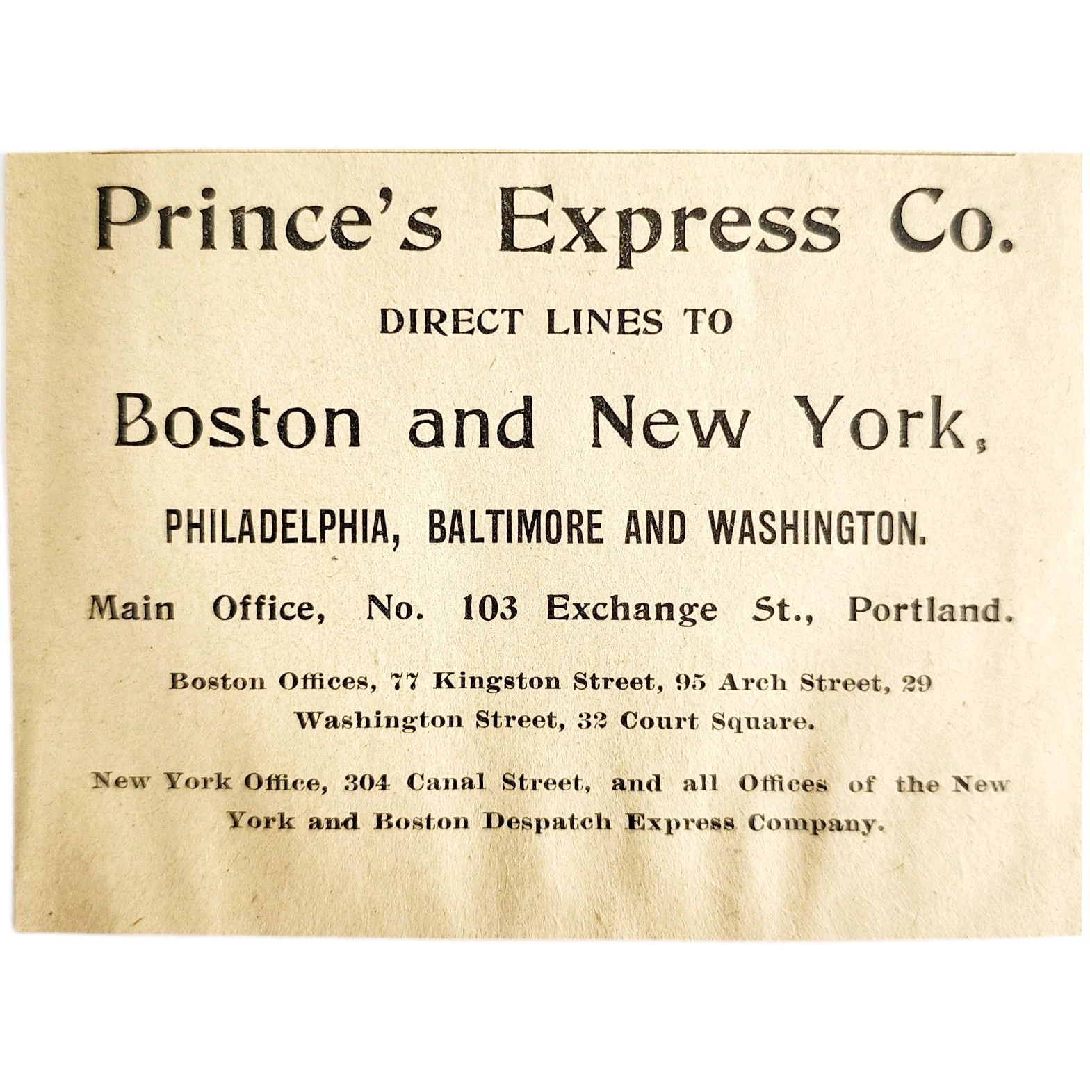 1906 Prince&#39;s Express Co Railway Advertisement Portland Maine Railroad E17E - $19.99