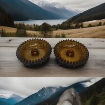 Amber Diamond Point Glass Candle Holders -Set/Lot - $18.80