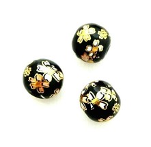 5 Japanese Tensha Glass Black Gold Pink Sakura Flower 10mm Round Bauble Beads - £3.94 GBP