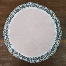 Vintage Handmade Dresser Doily 12 Inch Round Pink White - $11.30 CAD