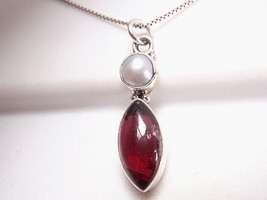 Red Garnet Marquise Cultured Pearl 925 Sterling Silver Pendant New c58gj - £7.78 GBP