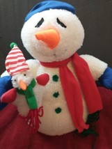 VTG Play by play Snowman w/baby snowman, scarf & hat  Plush 12" Tall READ - $9.85