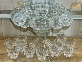 Vintage Anchor Hocking Colonial Punch Bowl and Stand and 23 Cups - $116.86