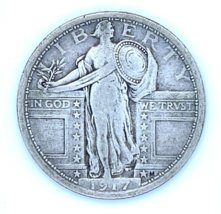 1917 Type 1 25C Standing Liberty Quarter in Fine Condition, 4 Digit Date - $92.34