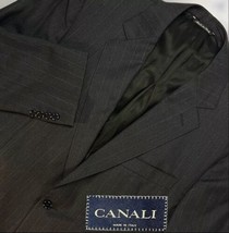 Canali Suit 40R Charcoal Grey Chalk Stripe Wool Super 120s 34x31 VTG Label Italy - £219.14 GBP