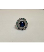 Blue Flower Type Ring Silver Colored Band Size 8-10 Approx - £13.56 GBP