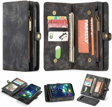 LG V60 ThinQ Wallet Case Magnetic Detachable Leather Folio Zipper Pocket Black - $59.35
