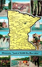 Minnesota Map Multi View 1943 Vtg Linen Postcard - £3.12 GBP