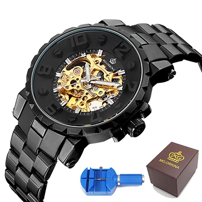 MG ORKINA Male Clock Skeleton Automatic Mechanical Wristwatch Stainless Steel  M - £114.20 GBP