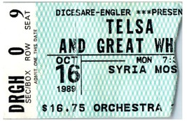 Vintage Tesla Great White Ticket Stub October 16 1989 Syria Mosque Pitts... - £19.46 GBP