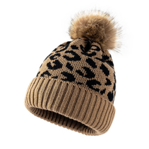 Leopard Print Wool Ball Knitted Hat - £20.43 GBP