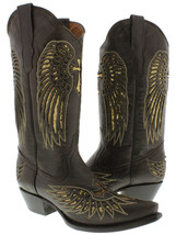 Womens Western Wear Boots Brown Leather Gold Sequins Cross Wings Snip Toe - £66.31 GBP