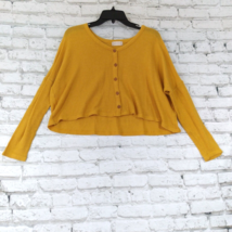 Altar’d State Top Womens Small Yellow Waffle Knit Cropped Long Sleeve Button Up - £14.22 GBP