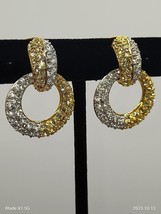 Signed Nolan Miller Removable  Door Knocker Rhinestone Gold Tone Clip Earrings - £31.65 GBP