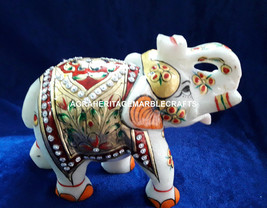 Decorative Marble Elephant Meenakari Creative Work Arts Occasional Gift H4200 - £166.82 GBP+