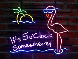 New It&#39;s 5 O&#39;clock Somewhere Flamingo Real Glass Neon Light Sign 19&quot;x15&quot; - $153.99