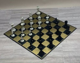 Vintage Chess Set Game 1960’s Retro Gold Black Chess Board With Chess Pi... - $14.69