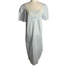 Vintage Barbizon Embroidered Long Nightgown S Blue Lace Short Sleeve Squ... - £21.92 GBP