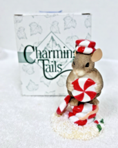 1998 Fitz Floyd Charming Tails Stack O Sweeties Candy Cane Mouse Figurin... - $18.32