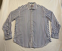 Robert Graham Flip Cuff Dress Shirt Men’s 2XL Tailored Fit Stripes White Blue - £18.95 GBP