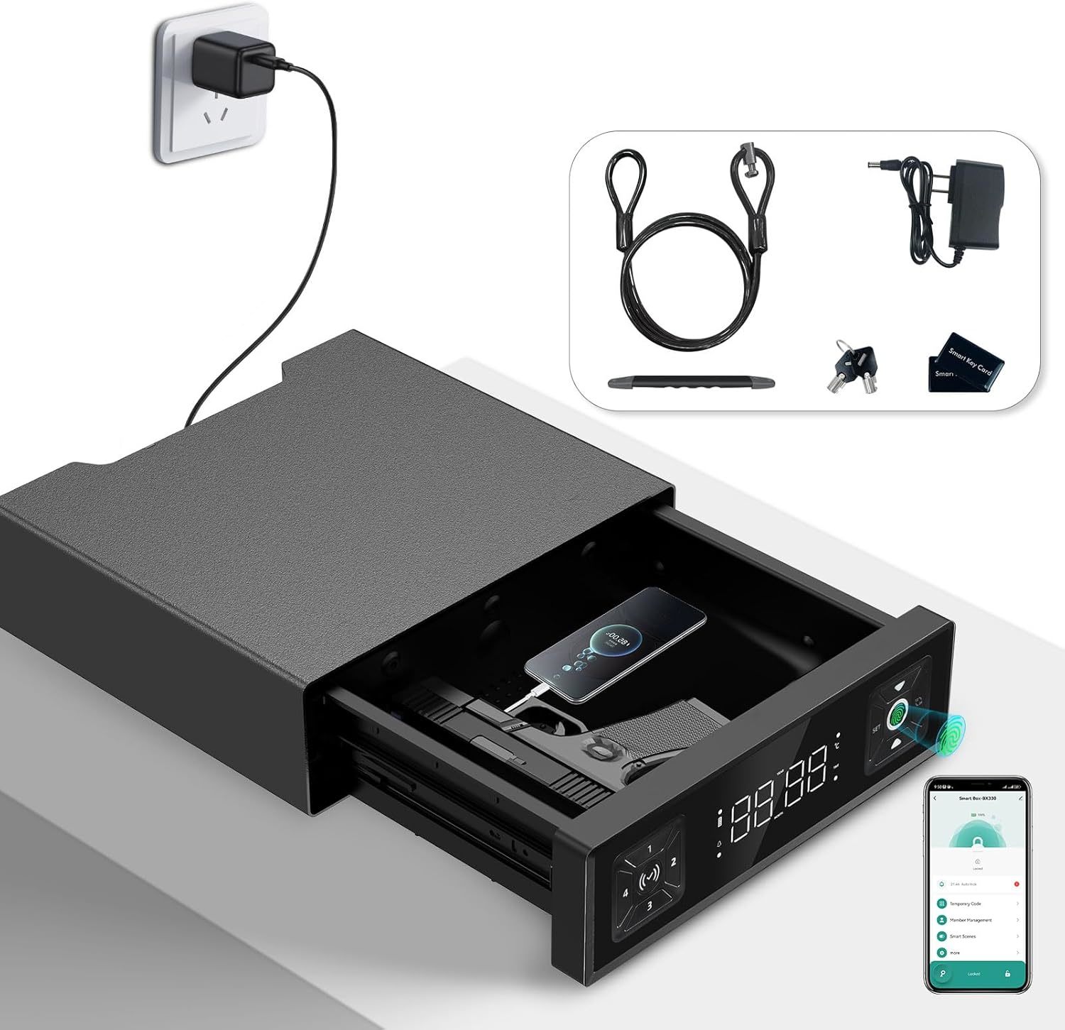 Biometric Gun Safe With Led Clock,Quick Entry Gun Safe, 4-Digit Keypad Code - $168.97