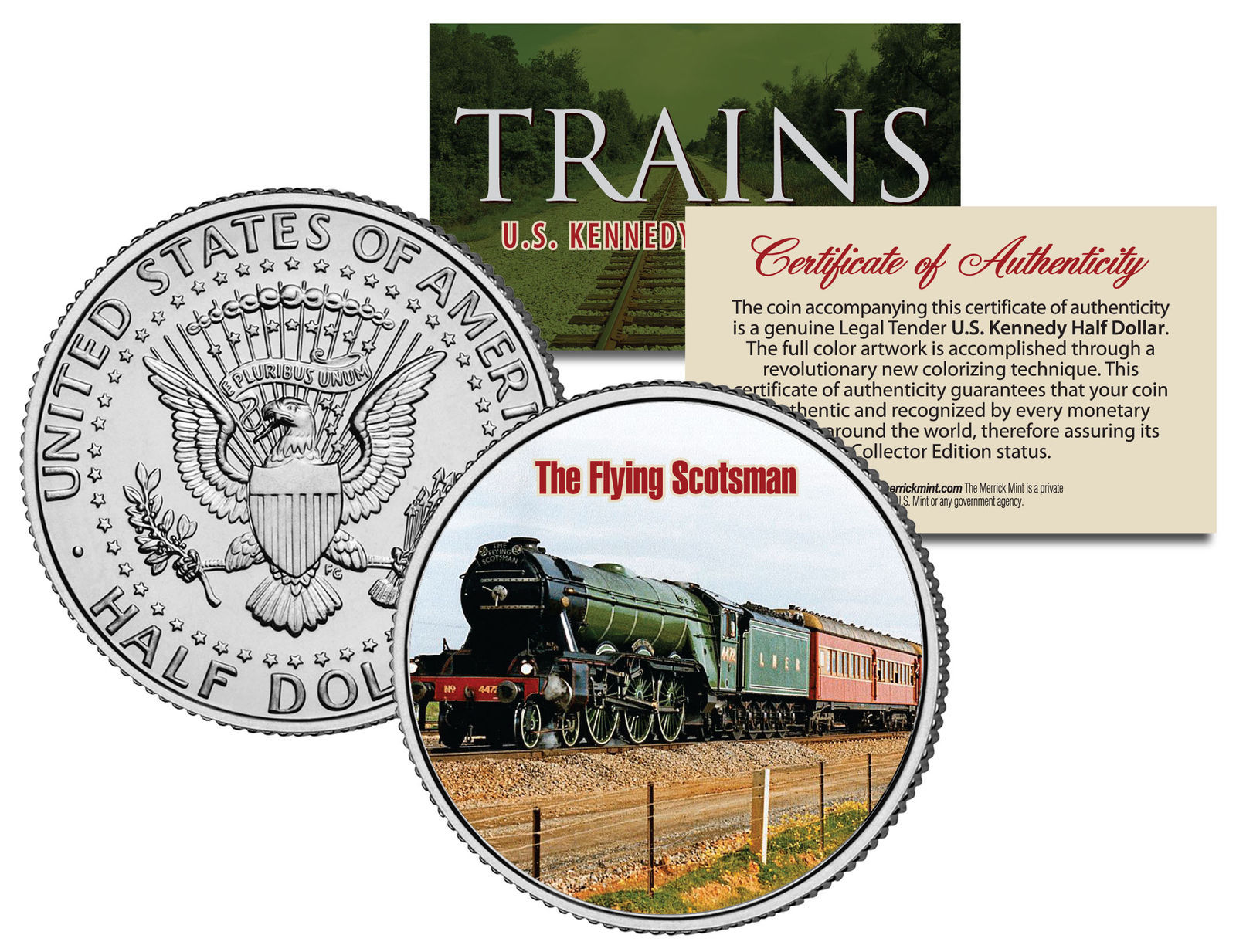 THE FLYING SCOTSMAN * Famous Trains * JFK Half Dollar Colorized U.S. Coin - $12.16