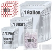 100 Pack Mylar Bags For Food Storage With 100X300Cc Oxygen Absorbers - 9... - £40.78 GBP