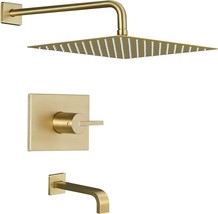 With A 12 Inch Gold Shower Head And Tub Spout As Well As A Gold Shower Head And - £142.32 GBP