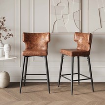 28&quot; Brown Bar Stools (Set of 2) - Modern PU Leather - $242.99