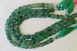 8 inches long strand faceted green strawberry cube gemstone cube beads, 6 MM --  - £24.66 GBP