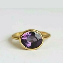 3ct Purple Cubic Zirconia Amethyst Engagement Ring 14k Yellow Gold Plated - £64.15 GBP