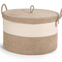 Blanket Basket With Lid, 21.7&quot; X 21.7&quot; X 13.8&quot; Cotton Rope Basket, Xxl L... - $51.99