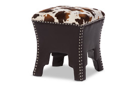 Ruth Cow-print Patterned Fabric Brown Faux Leather Accent Stool w/Nail h... - $2,872.41 MXN