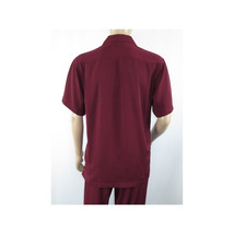 Men INSERCH 2pc Walking Leisure Suit Shirt Pants Set Short Sleeves 9356 Burgundy image 4