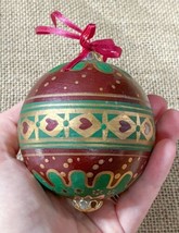 Hand Painted Wood Ball Ornament Round Christmas Holiday Festive Folk Art - £11.76 GBP