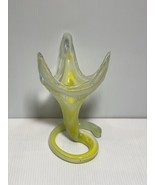 UNIQUE HAND BLOWN GLASS VASE - YELLOW AND WHITE - 9.5 INCHES TALL - $24.98