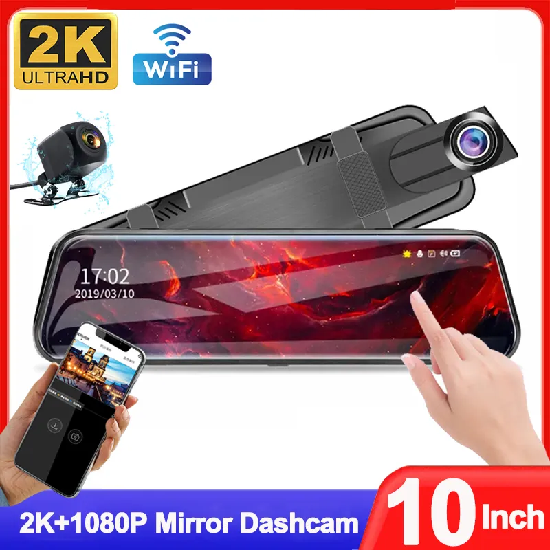 10Inch Rear View Mirror Dash Cam for Cars 2K Touch Screens Car DVR Car Recorder - £39.62 GBP+