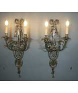 Huge Royal Louis XVI Bronze Ornate Ribbon Knot Wired Pair of Sconce Appl... - €859,11 EUR