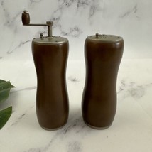Vintage Made in Japan Dark Wood Salt Pepper Shaker Set Grinder 60s 70s Silver - £22.41 GBP