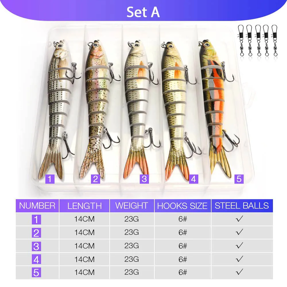 3/5pcs 14cm 23g Sin Wobblers Fishing Lures Set 8 Segments Crankbait Hard  Bait K - $40.69